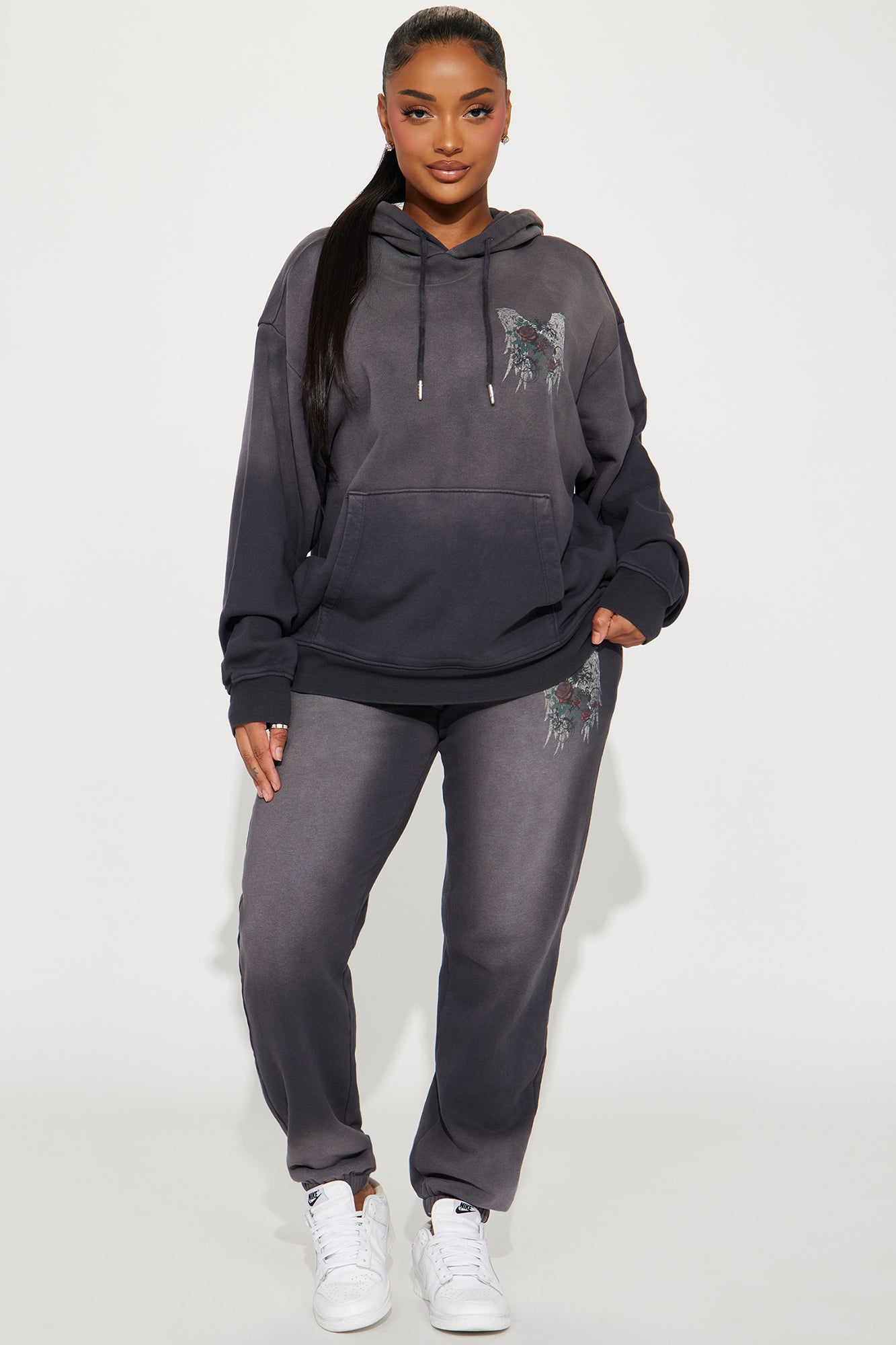 Give Me Roses Washed Jogger Set - Grey