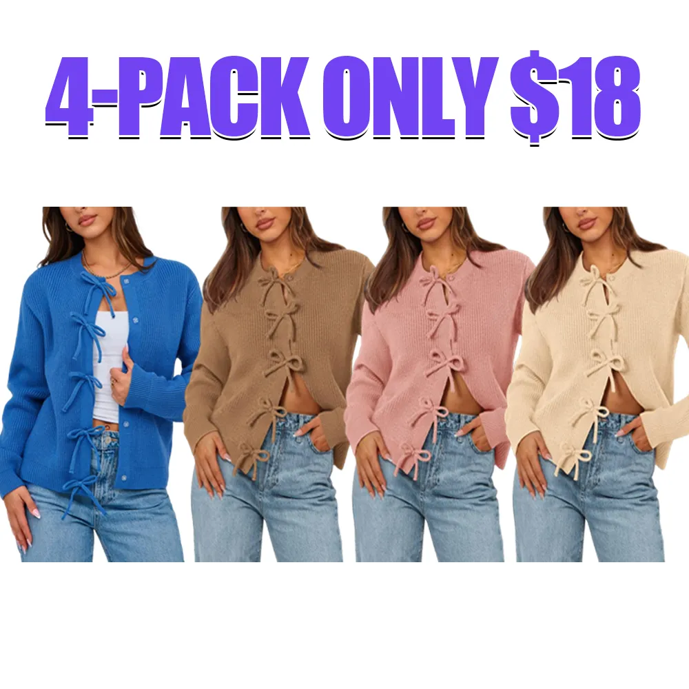 Cardigan Sweaters for Women Trendy 2025 Fall Open Front Long Sleeve Button Down Bow Knot Cropped Lady Jacket