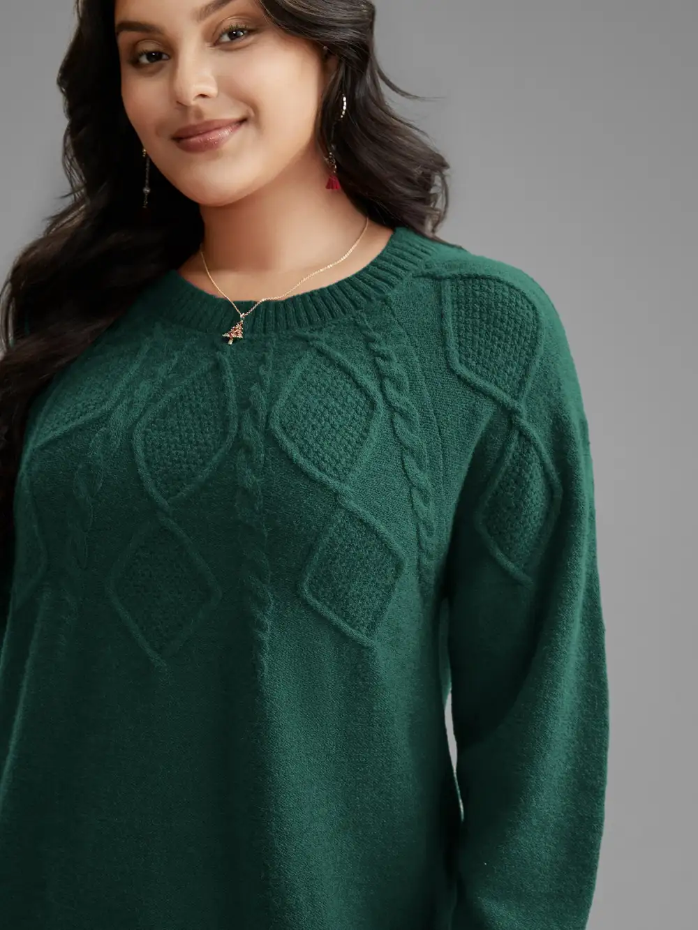 Cable Knit Bodice Crew-Neck Pullover