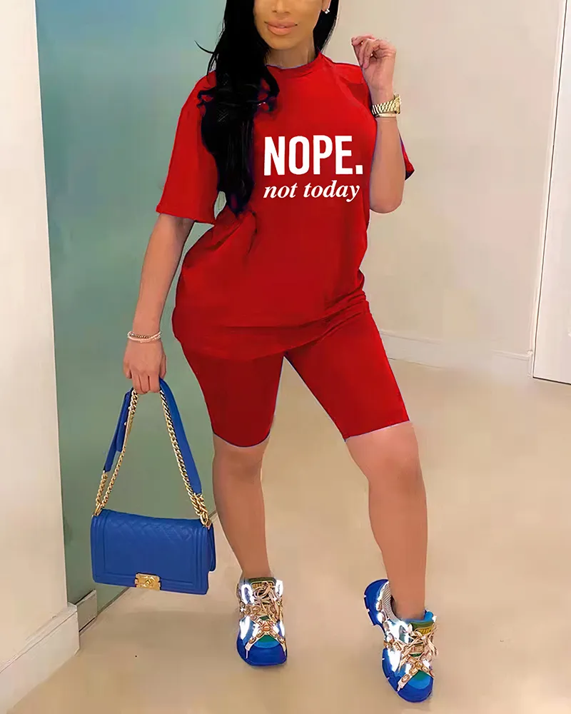 Letter Print Short Sleeve T-Shirt & Shorts Set
