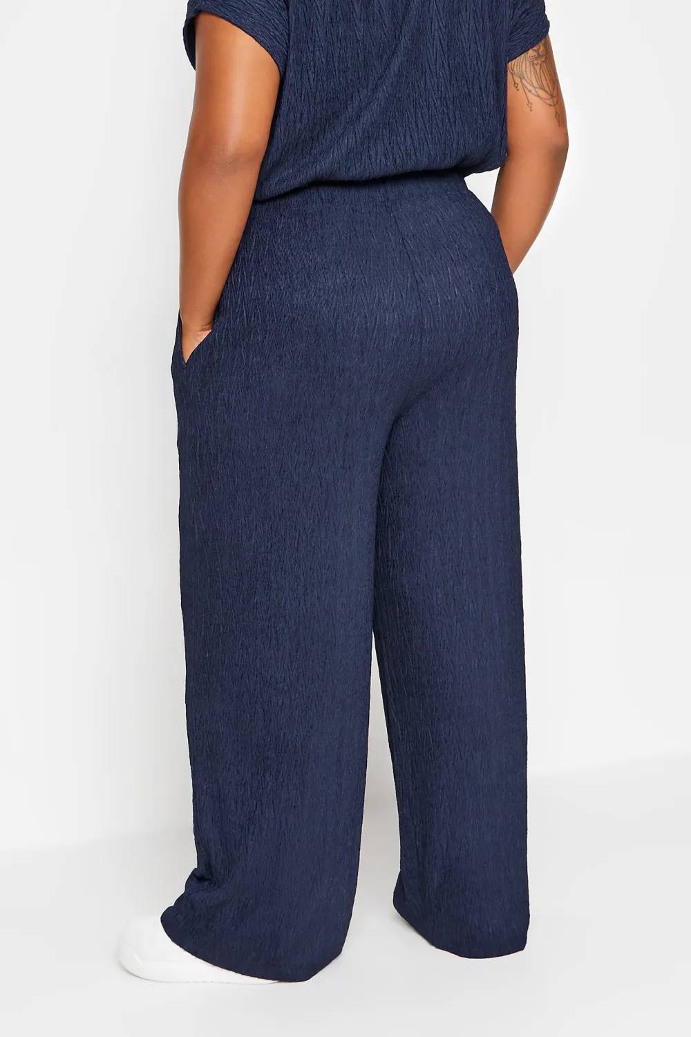 YOURS Curve Pink Crinkle Plisse Wide Leg Trousers