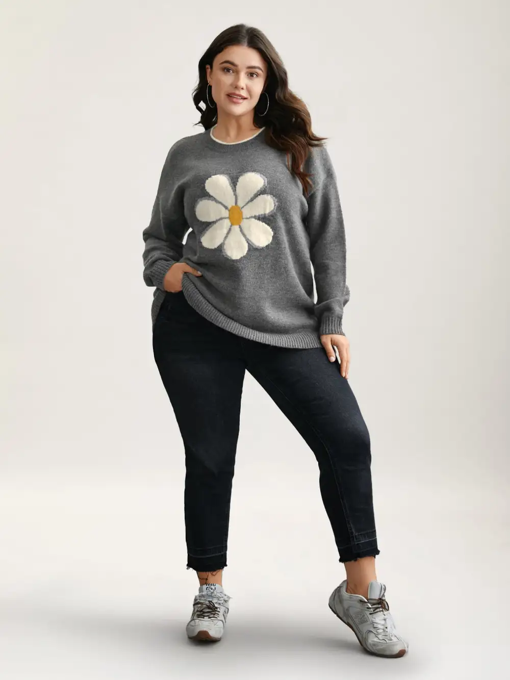 Floral Textured Crew Neck Pullover
