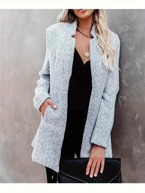 Stylish Marled Open Front Long Sleeve Blazer - Ladies Blazer with Slim Fit Design, Elegant Winter and Fall Essential