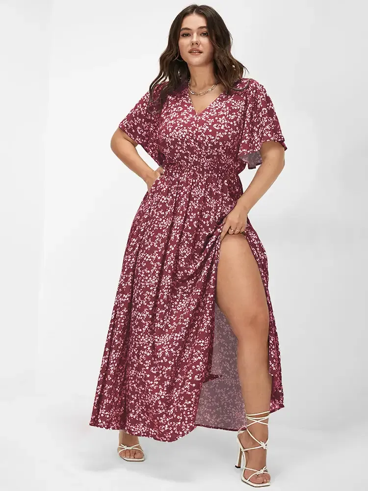 Bloom Dress - Flutter Sleeve Ditsy Floral Pocket Split Maxi Dress