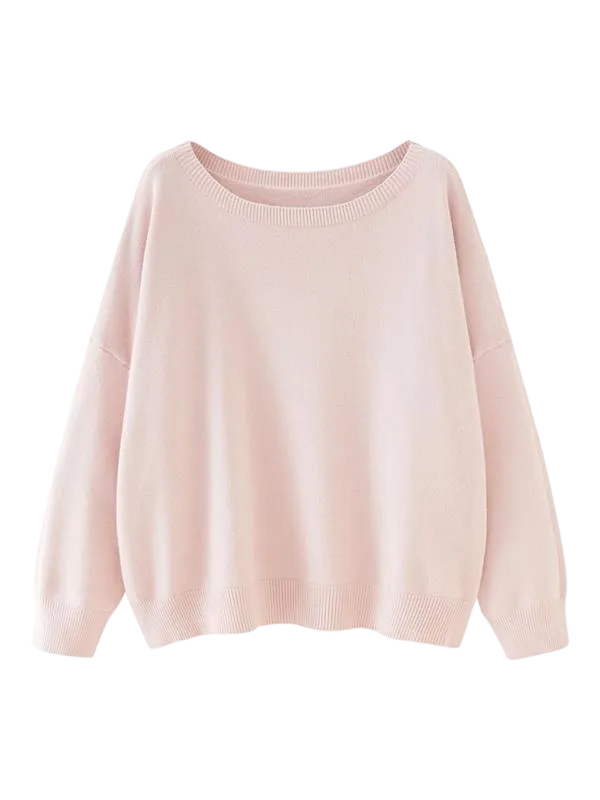 Women's Plain Scoop Neck Drop Shoulder Knit Sweater (Fall/Winter)