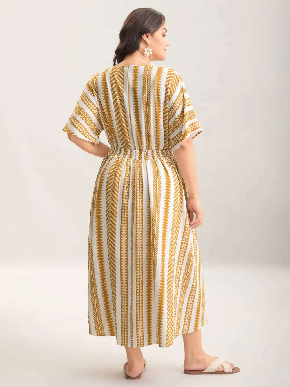 Solid Geometric Dolman Sleeve Pocket Shirred Split Hem Dress