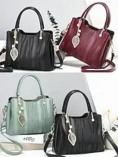 Women's Burgundy Handbag with Embossed Pattern and Pearl Leaf Charm – Stylish Shoulder and Tote Bag for Office, Daily, and Evening Use