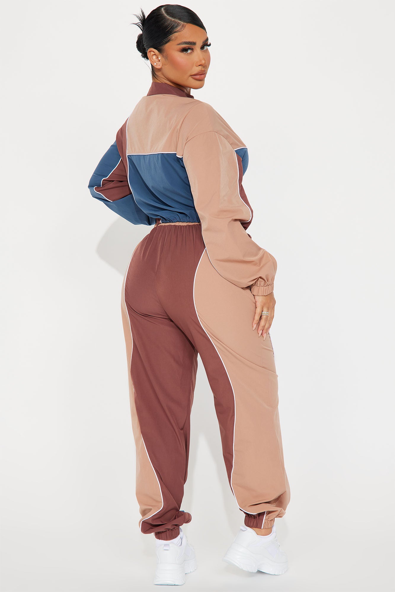 Andrea Windbreaker Jogger Set - Brown/combo