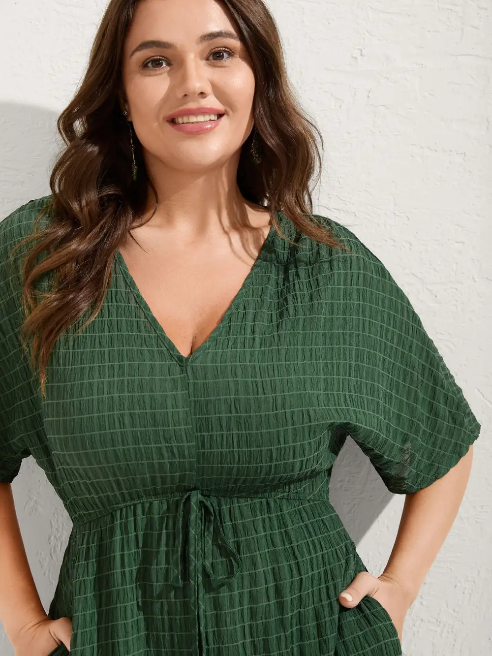 Textured Split Hem Waist-Tie Maxi Dress