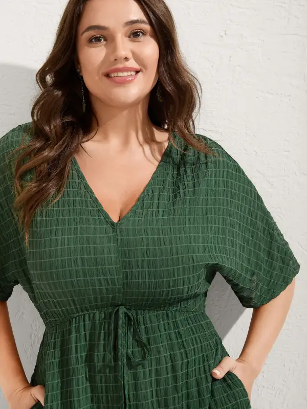 Textured Split Hem Waist-Tie Maxi Dress