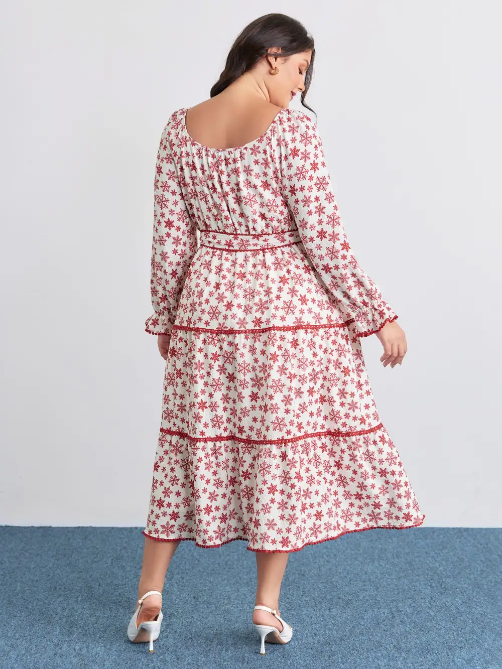 Boho Print Contrast Waist-Tie Maxi Dress