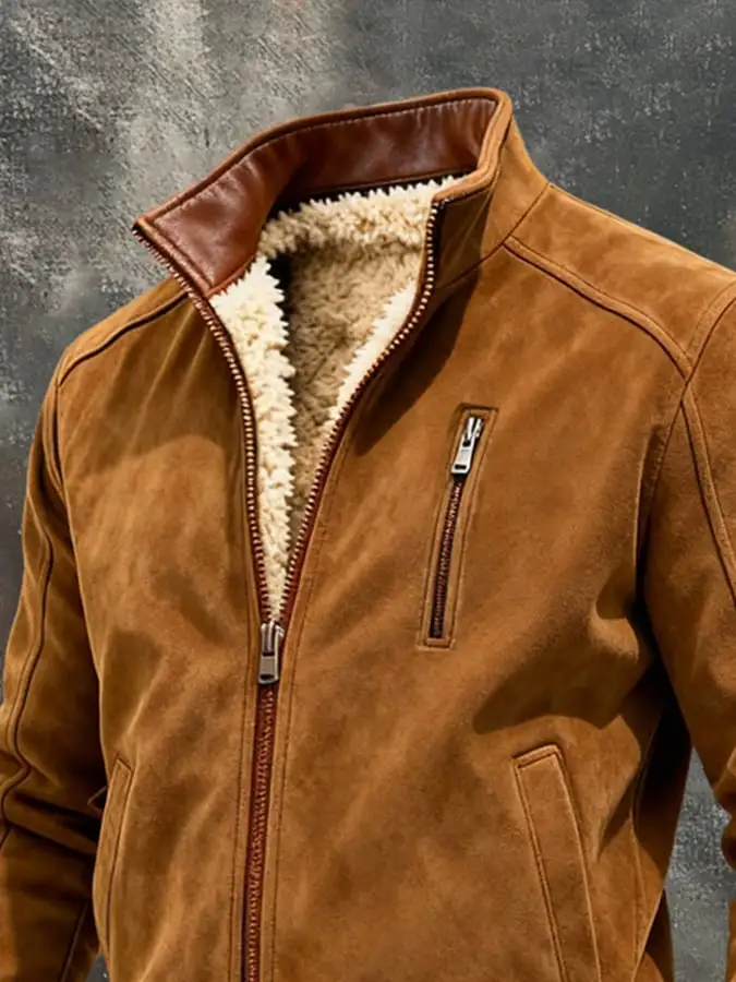 Men'S Vintage Warm Plus Suede Outdoor Jacket