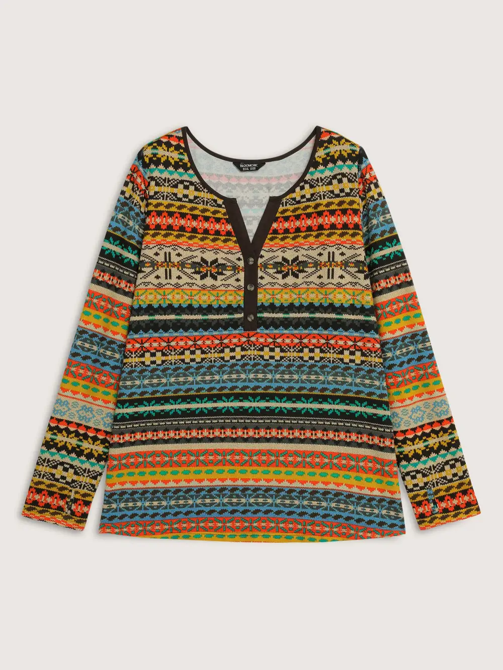 Colorful Stripe Button Placket T-Shirt