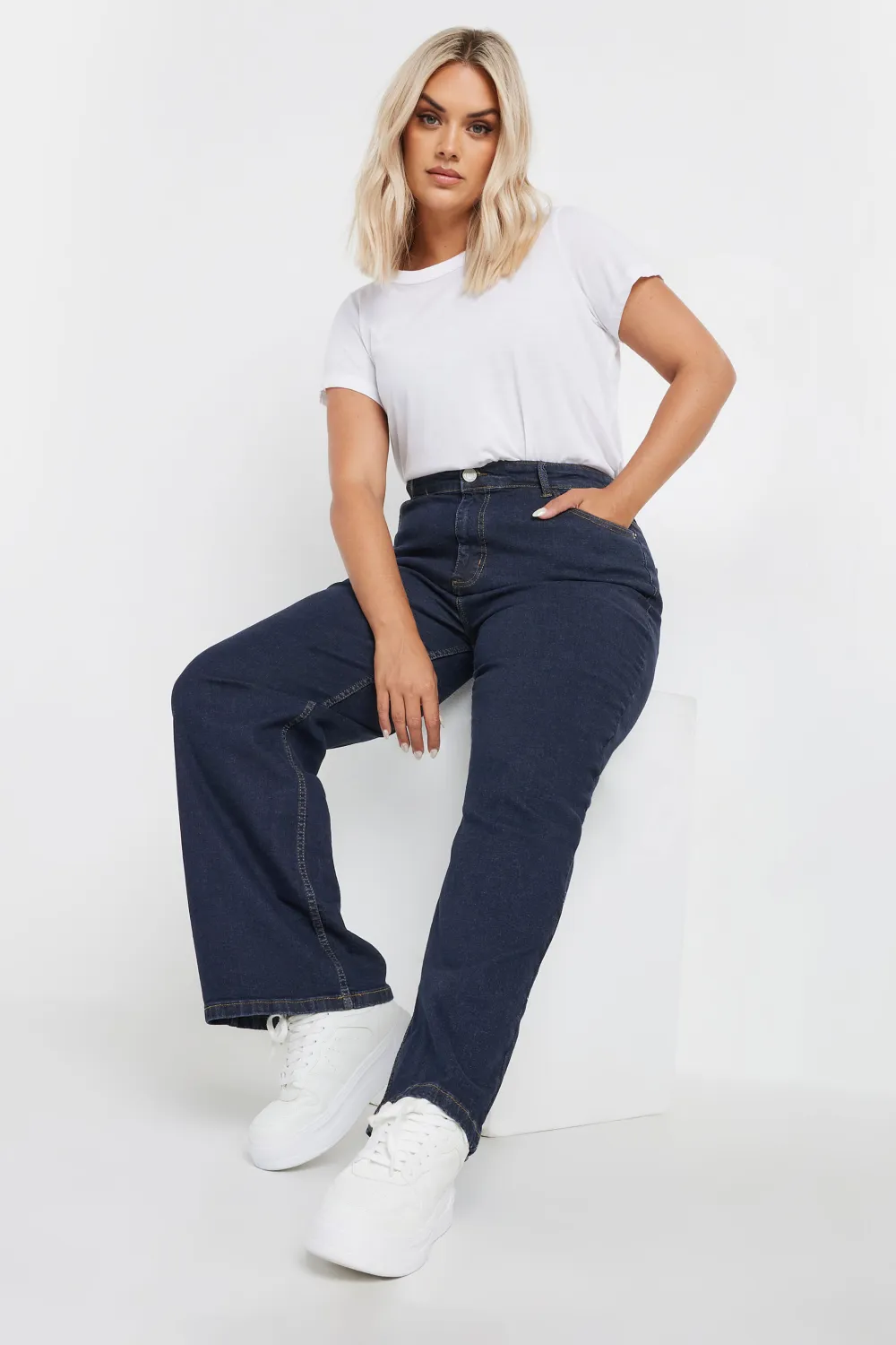 YOURS Curve Indigo Blue Wide Leg Denim Jeans