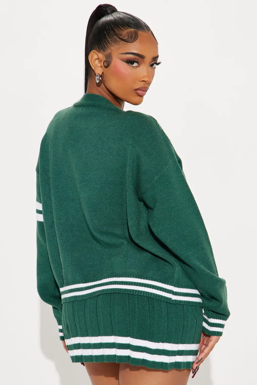 Preppy Era Pleated Sweater Skirt Set - Hunter