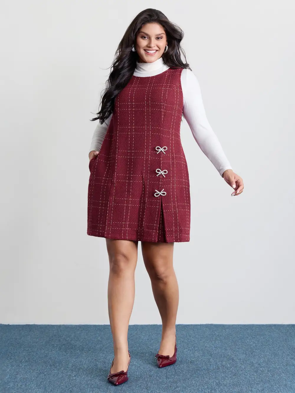 Tweed Metal Bows Knee-Length Dress