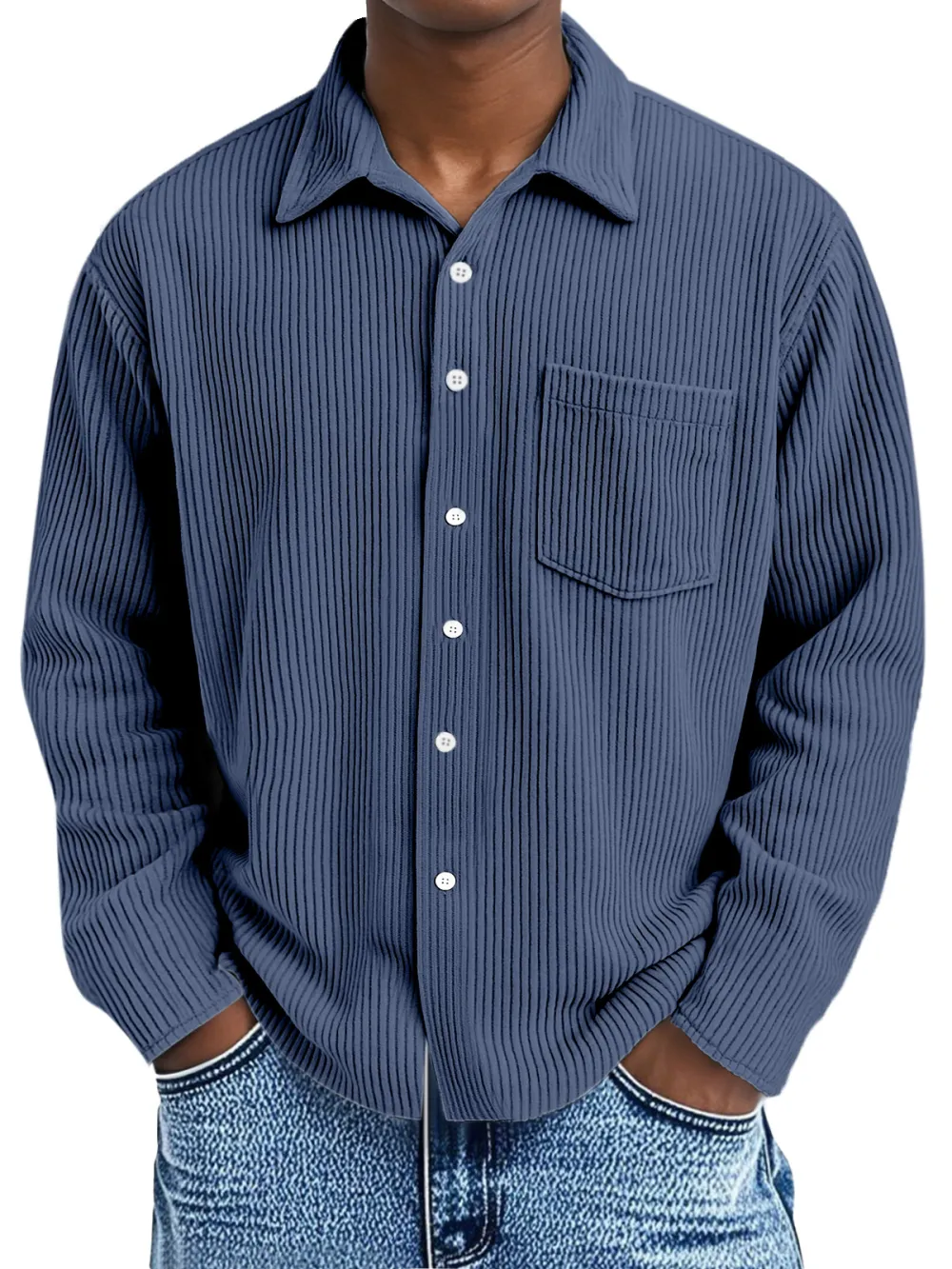 Men's Loose Casual Corduroy Loose Lapel Long Sleeve Shirt With Pockets
