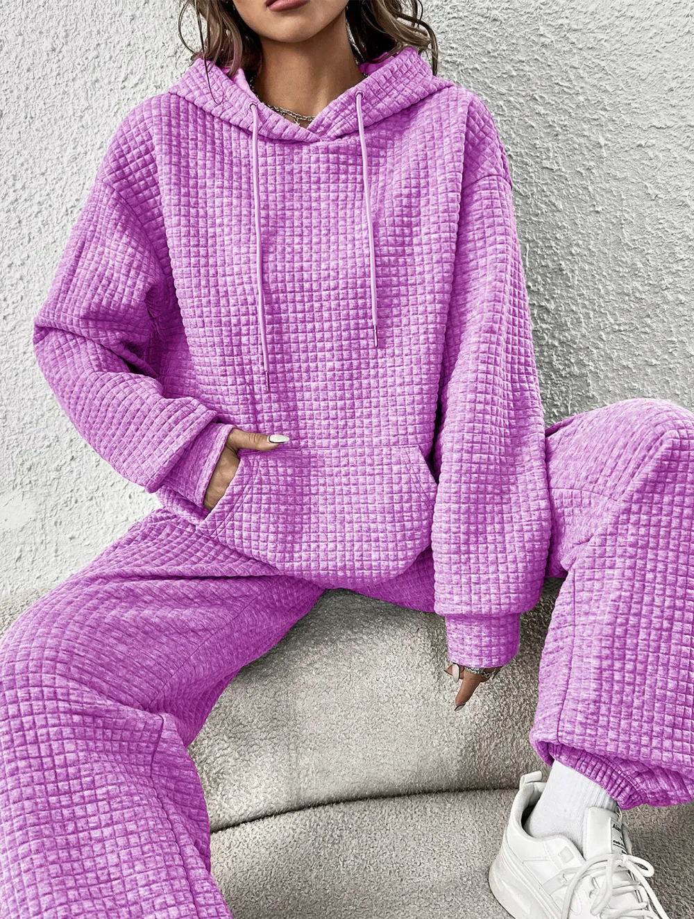 Kangaroo Pocket Drop Shoulder Drawstring Hoodie & Sweatpants