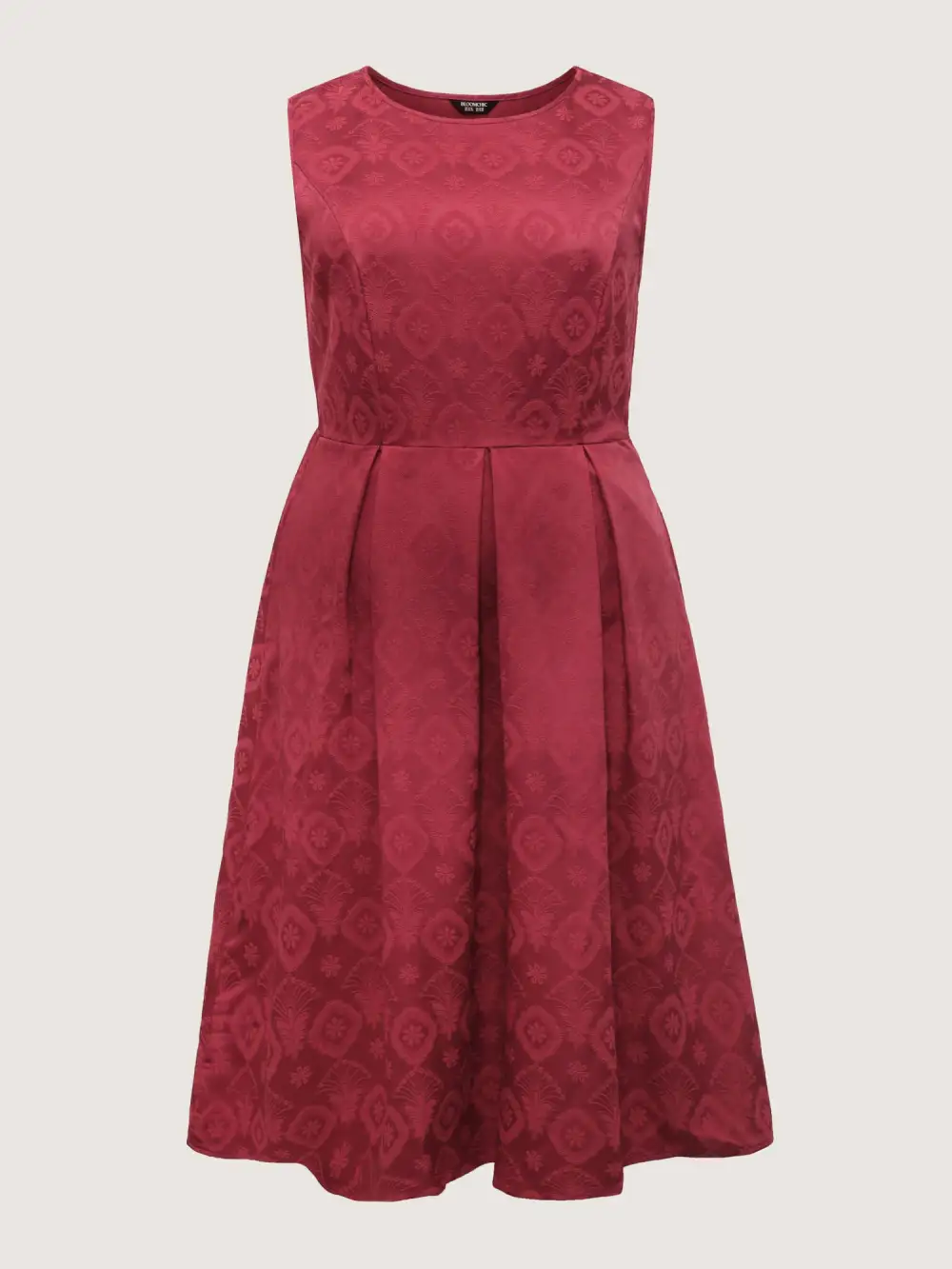 Textured Pleated Waist-Defining Midi Dress