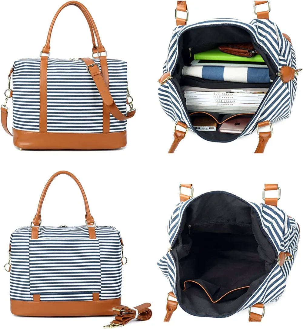 Ladies Canvas Weekender Bag Overnight Carry-on Tote Duffel in Trolley Handle
