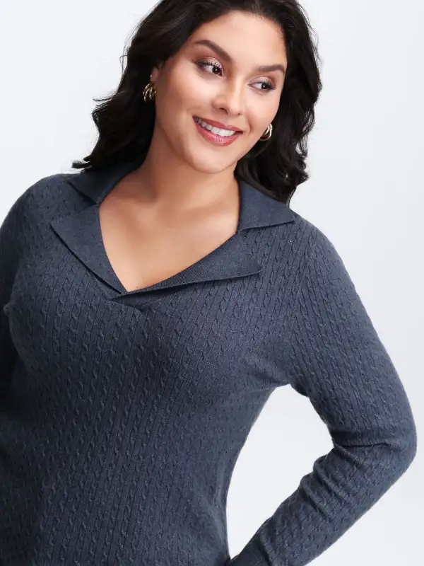 Supersoft Cable Knit Blazer Collar Fitted Pullover