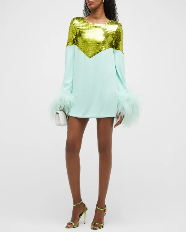 Straight Feather Mini Dress