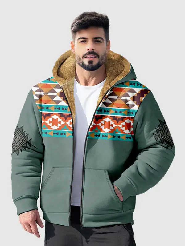 Men's Vintage Fleece Full Zip Hoodie Fleece Sherpa Jacket