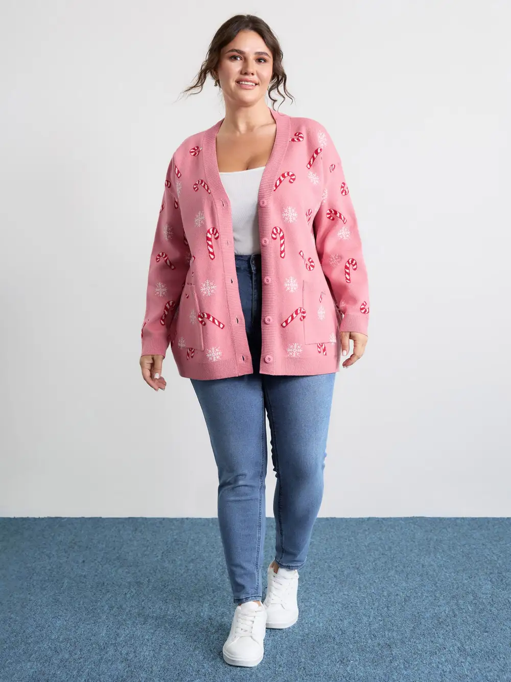 Holiday Candy Patch Pockets Knit Cardigan