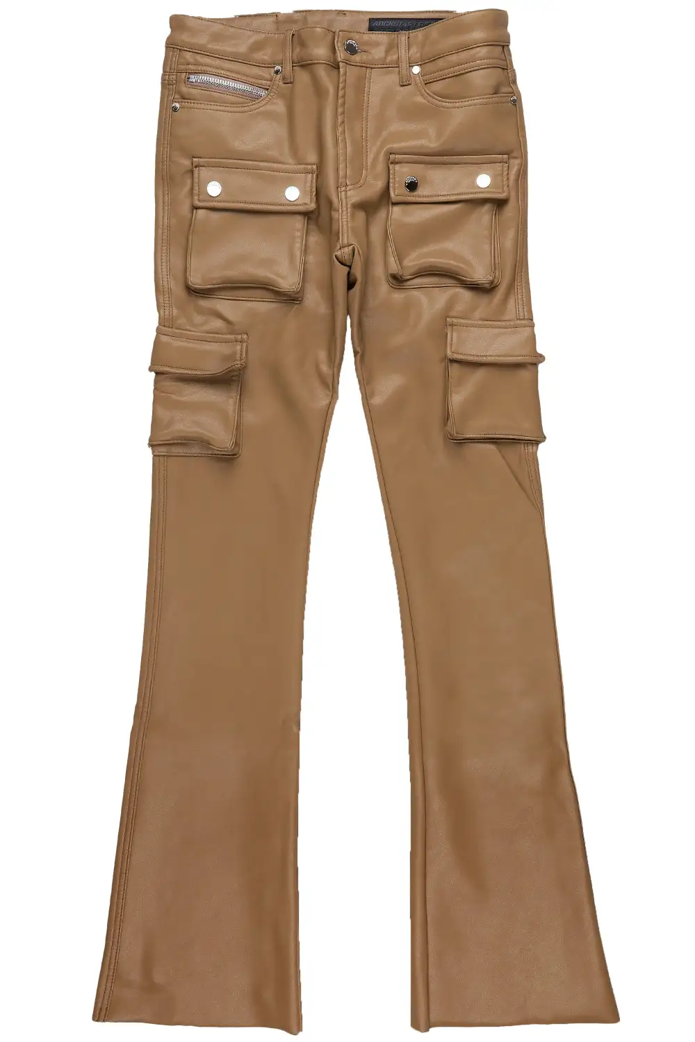 Birch Tan Faux Leather Stacked Flare Jean