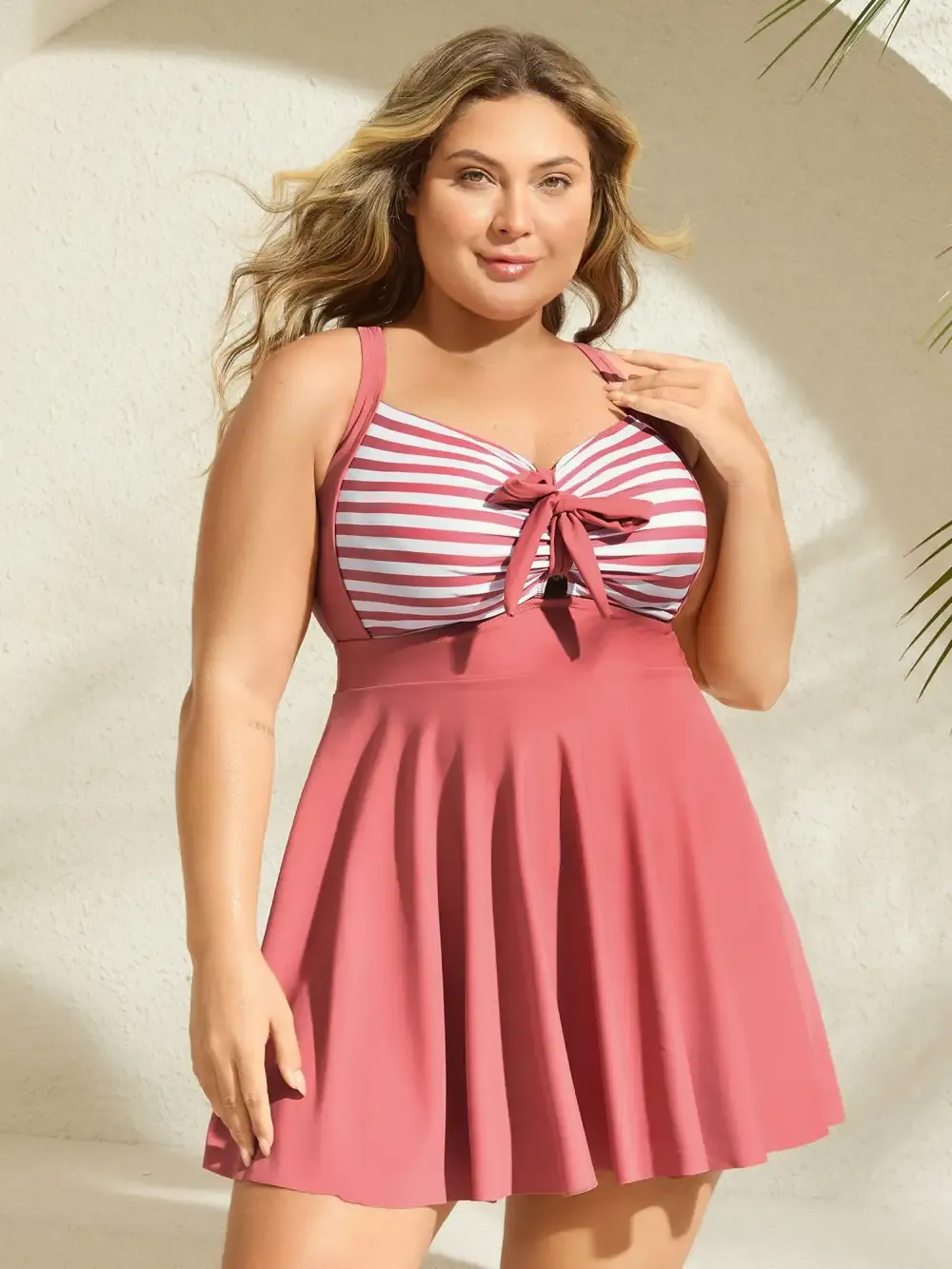 Stripes Patchwork Tie Knot Cross Straps Swim Dress