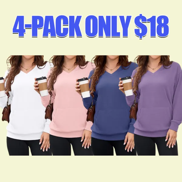 Women's Hoodless V-neck Sweatshirt With Kangaroo Pocket Fleece Longsleeve Oversized Casual Style Shirt