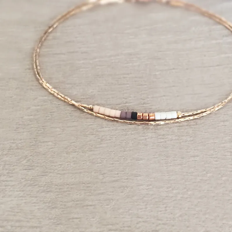 Dainty Rose Gold Bracelet with Small Beads, Boho Thin Beaded Chain Minimalist Jewelry, Delicate Elegant Gift For Her