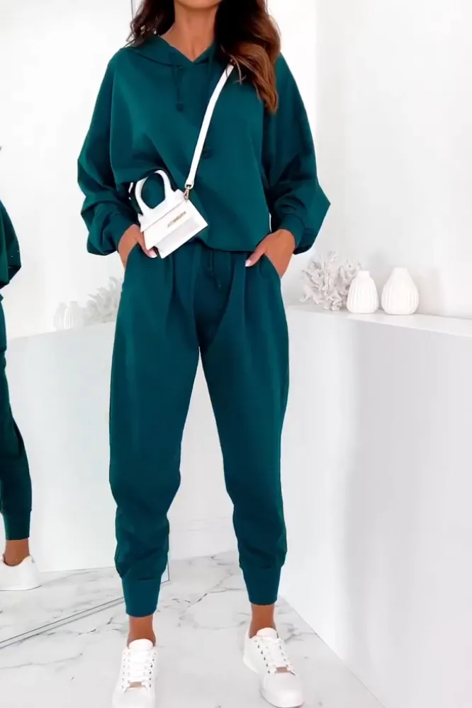 Women's Solid Color V-neck Hoodies & Pants Two Piece Set