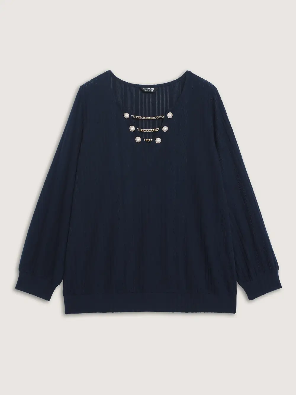 Textured Metallic Neckline Detail Stretchy Top