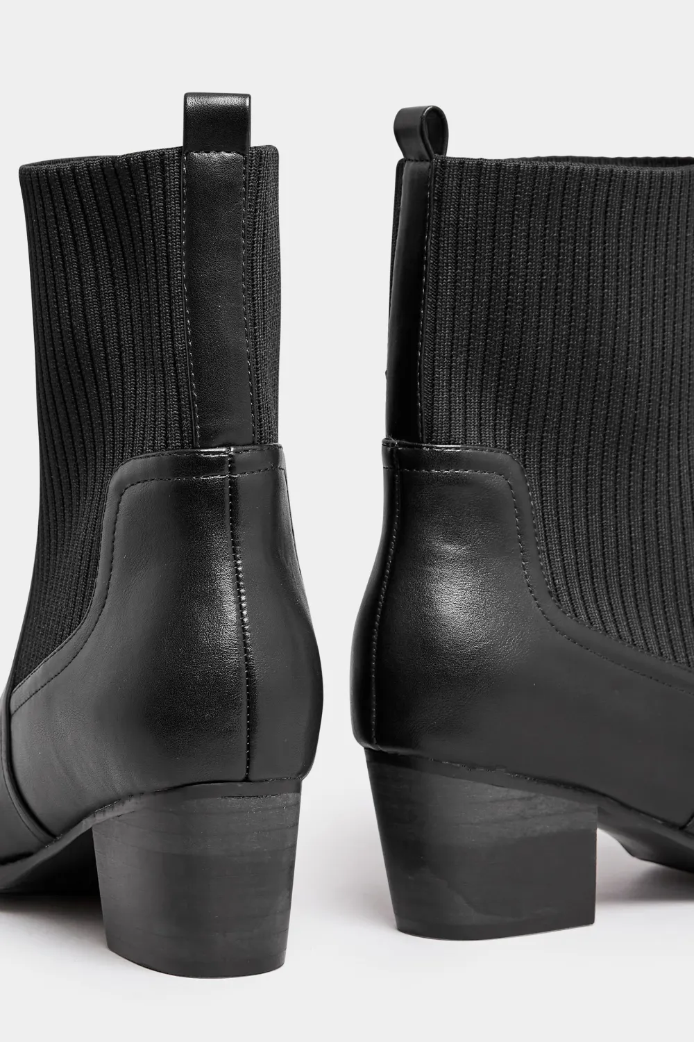 Yours Black Sock Top Line Western Boots In EEE Fit