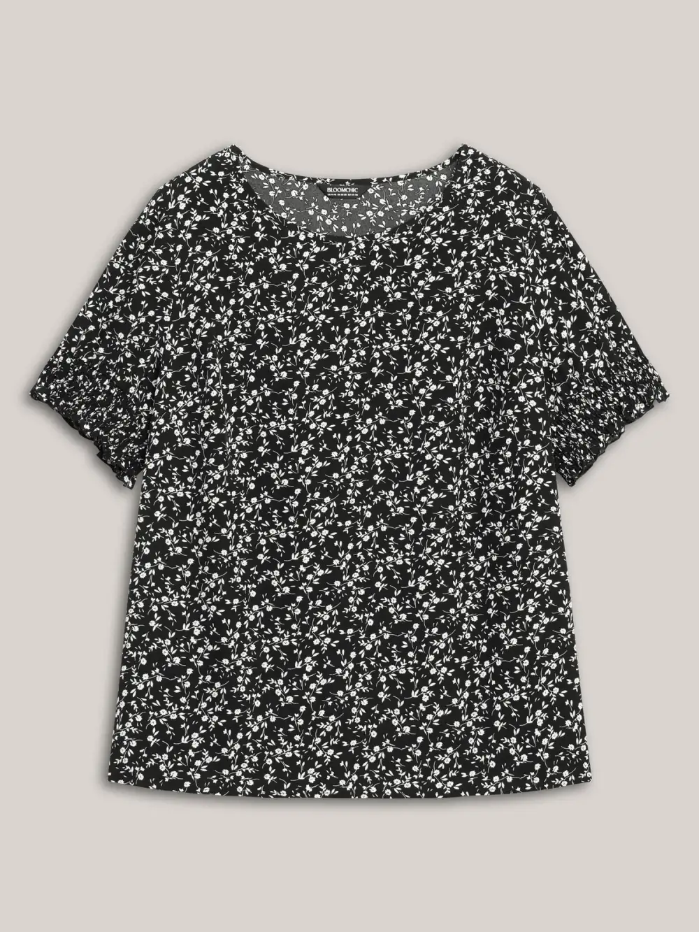 Ditsy Floral Print Curvy Hem Blouse