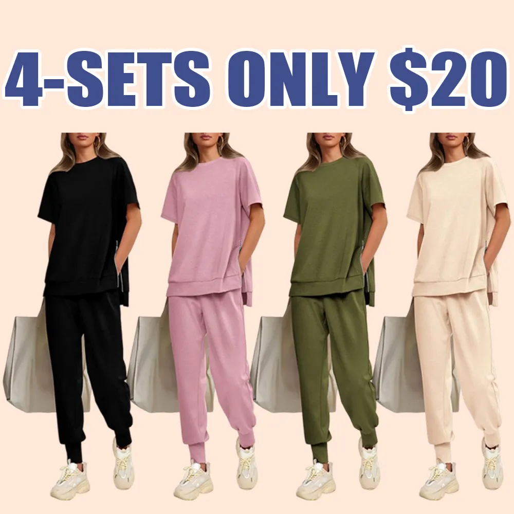 Women's 2-Piece Summer Tracksuit – Short Sleeve Top & Pocket Pants