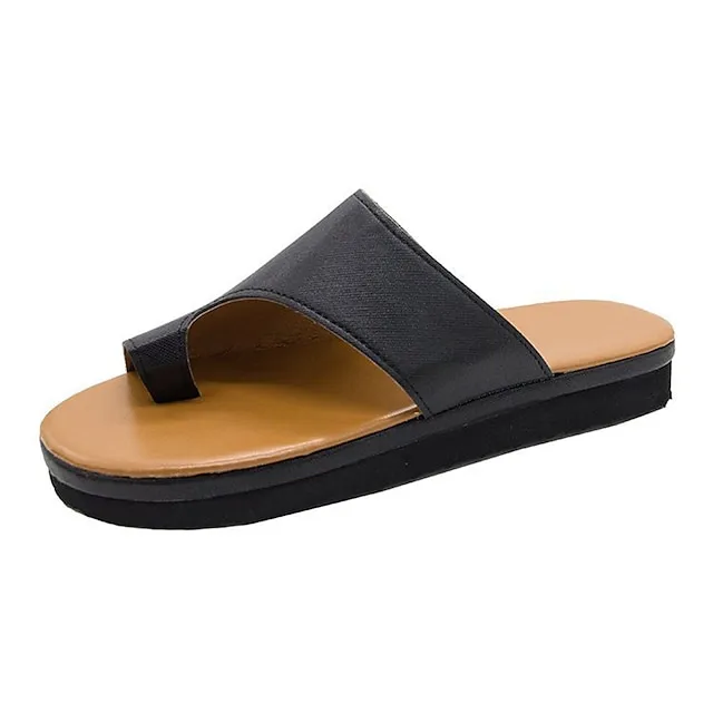 Women's Sandals Flat Sandals Orthopedic Sandals Bunion Sandals Outdoor Slippers Outdoor Daily Beach Summer Flat Heel Open Toe Casual Minimalism PU Leather Faux Leather Loafer Solid Color Leopard