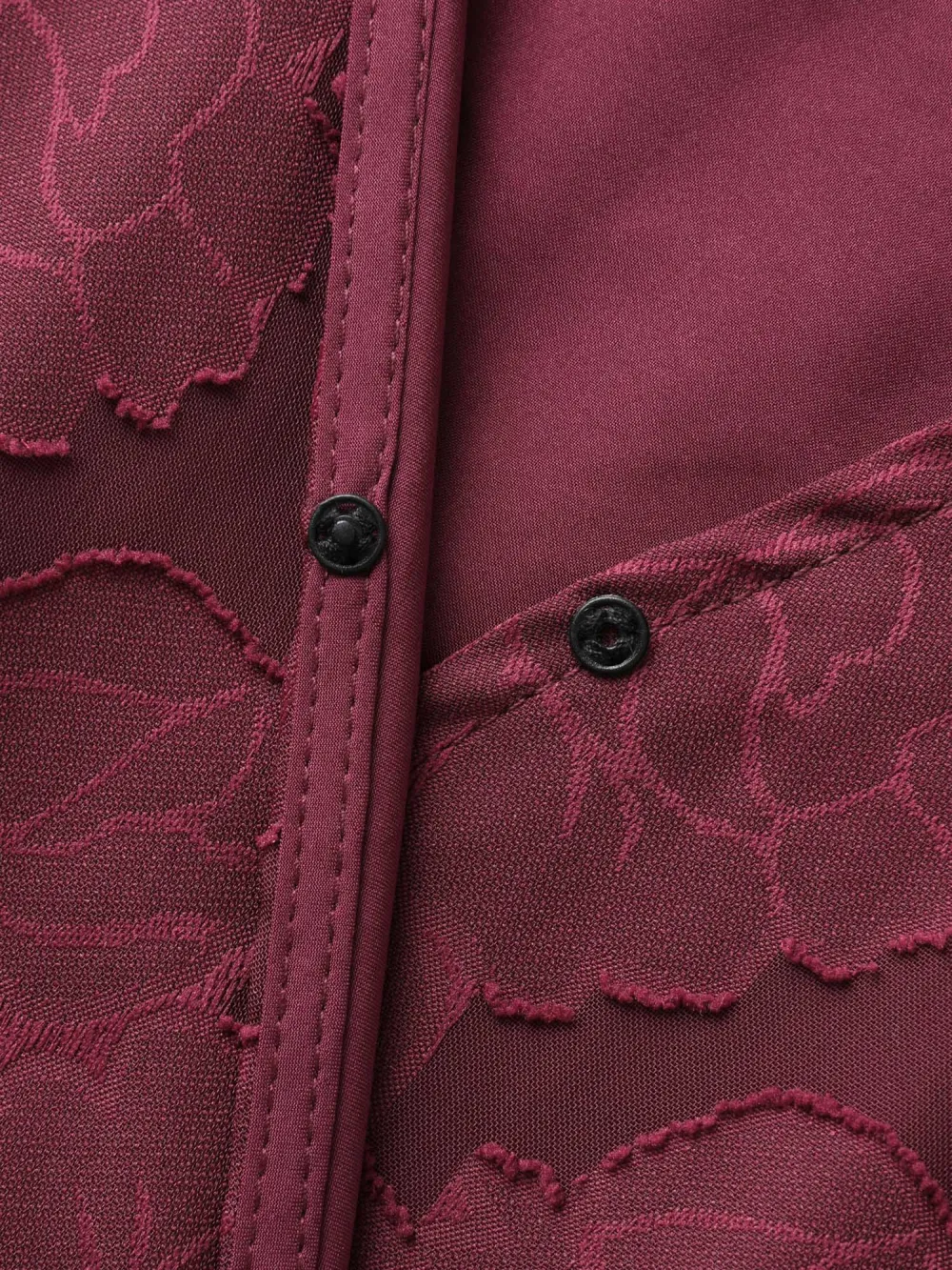 Solid Textured Lantern Sleeve Button Detail Dress