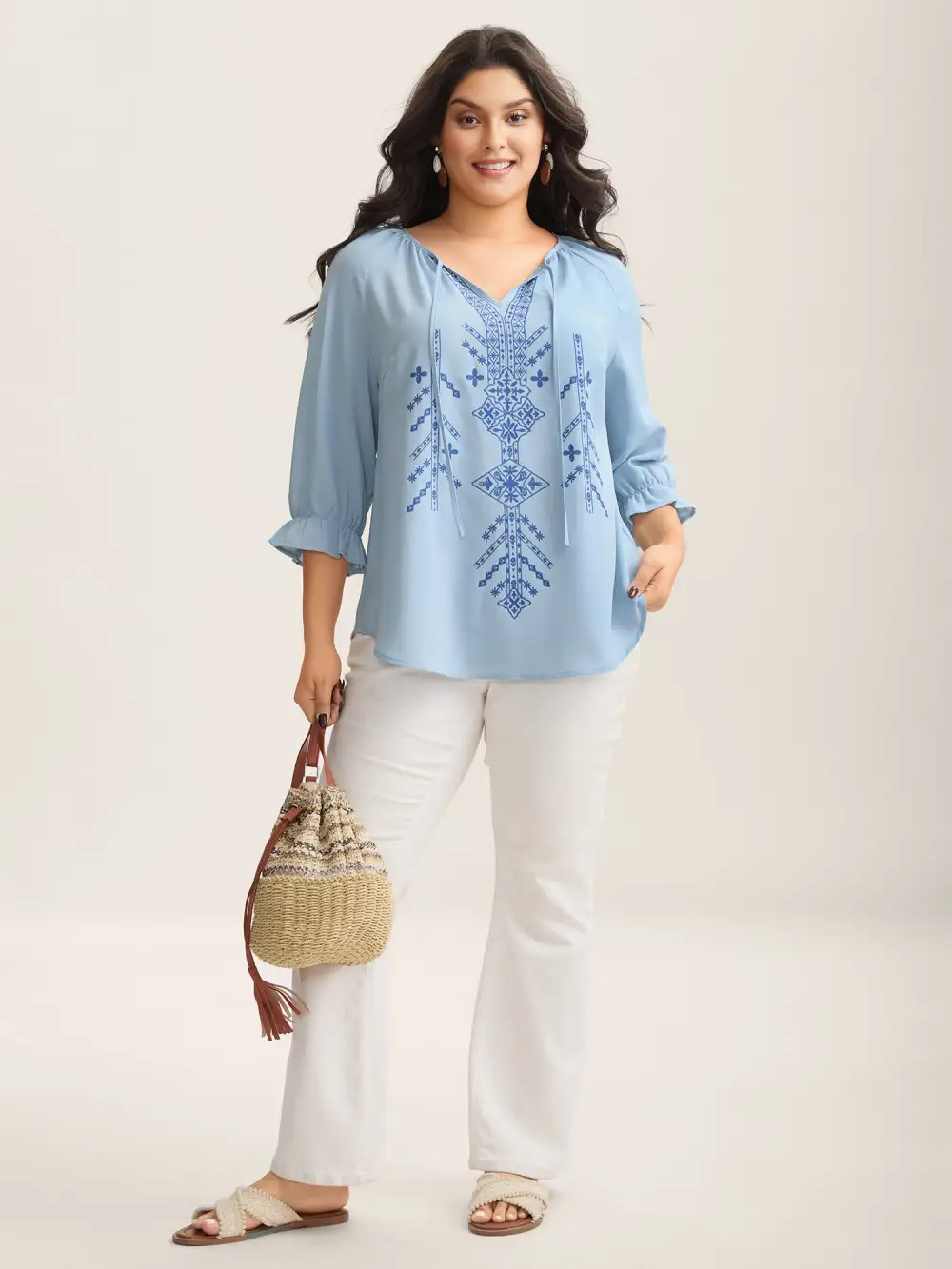 Boho Print Neck Tassels Shirt