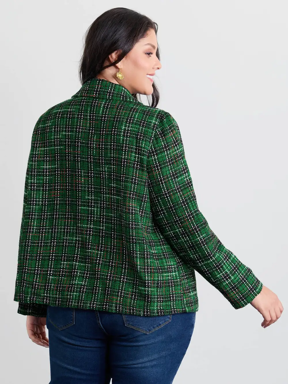 Tweed Plaid Double Button Jacket