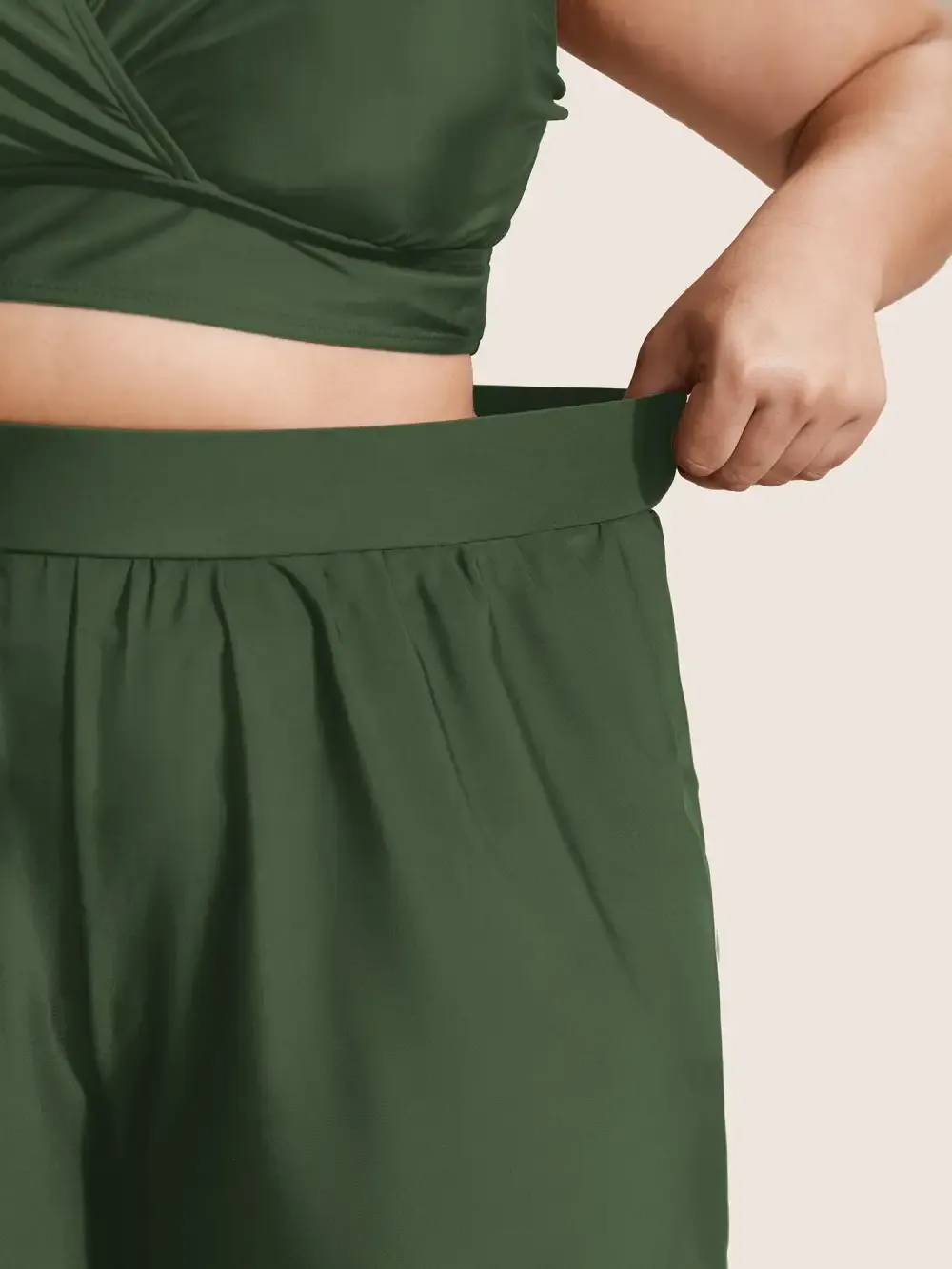 Solid Gathered High Rise Pocket Swim Bottom