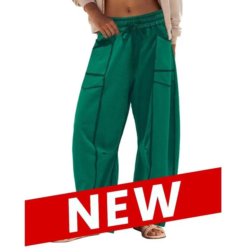 Womens Baggy Barrel Pants Wide Leg Lounge Drawstring Sweatpants with Pockets
