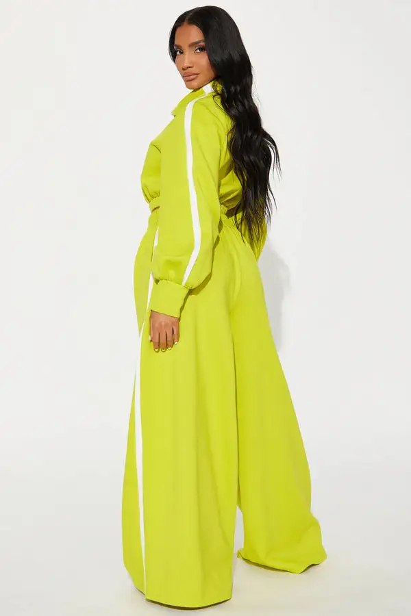 Track Star Fleece Oversized Pant Set - Chartreuse