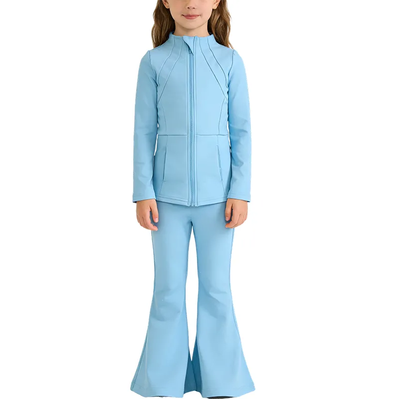 Athletic Girls Solid Color Yoga Long Sleeve Set