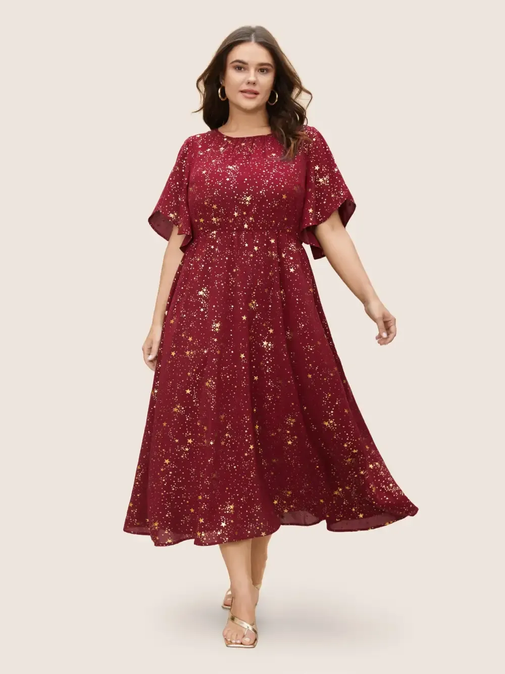 Glitter Star Split Sleeve Midi Dress
