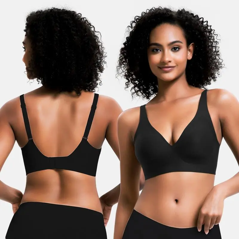 Women's Seamless Push-Up Wireless Bra – Deep V Bralette for Everyday Comfort