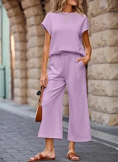 ✨Women's Casual Textured Tops and Wide Leg Pants Lounge Sets