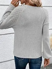 Women's Pullover Elegant Vintage Fashion Plain Work Street Dailywear Crew Neck Patchwork Buttons Loose Fit Long Sleeve White Gray Fall Winter