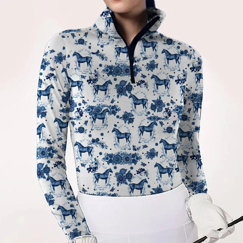 Women's Pattern And Horse Print Long Sleeve Riding Style Casual Shirt